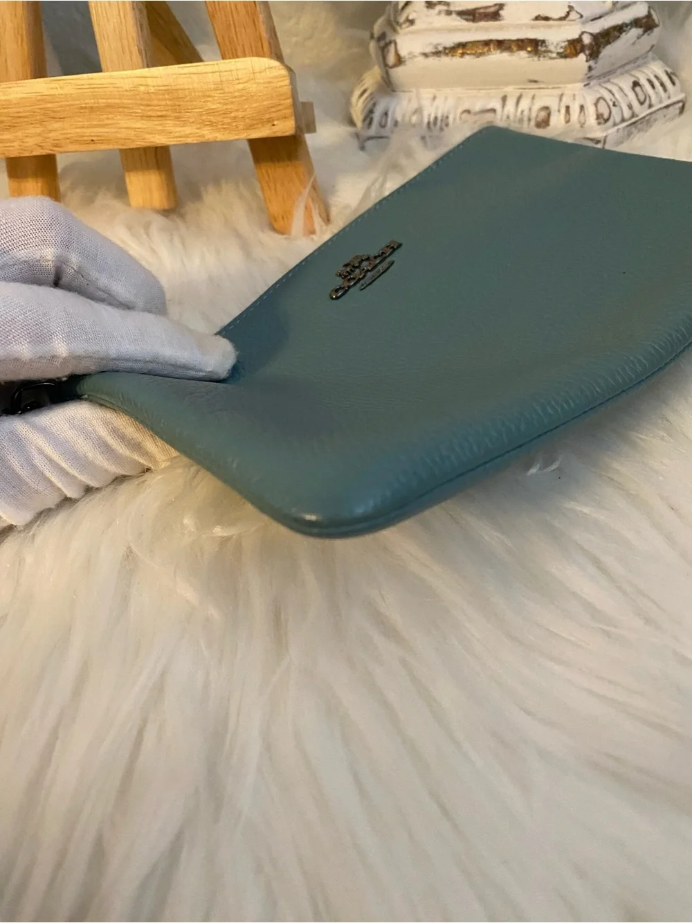 COACH Teal Leather Wristlet Pouch
